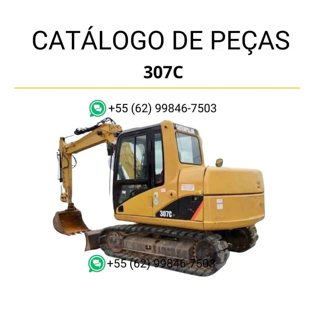 Catálogo de peças Caterpillar 307C mini escavadeira hidráulica em PDF com vistas explodidas, ilustrações técnicas e códigos originais de componentes.