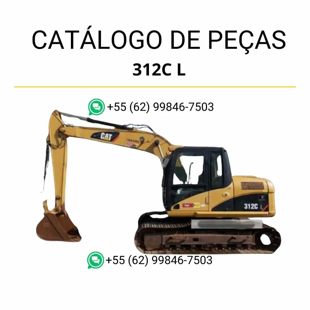 Catálogo de peças Caterpillar 312C L em PDF, com ilustrações técnicas detalhadas e lista completa de componentes originais da escavadeira.