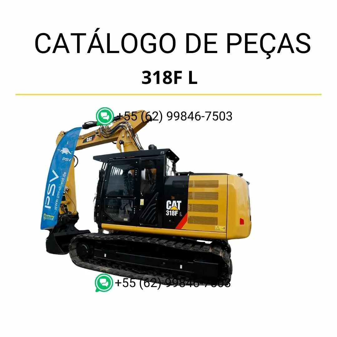 Catálogo de peças Caterpillar 318F L em PDF com ilustrações técnicas detalhadas e lista completa dos componentes originais da escavadeira.