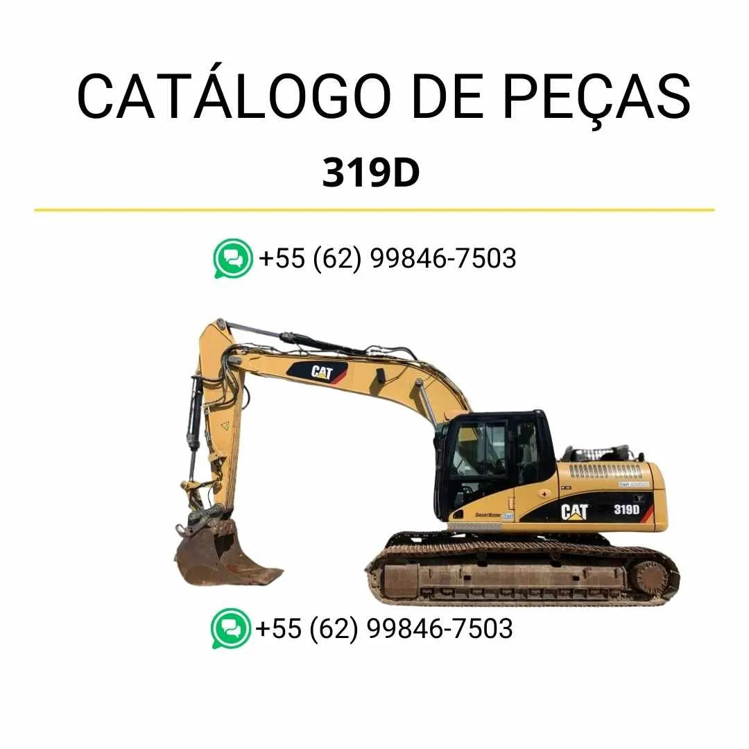 Catálogo de peças Caterpillar 319D em PDF com ilustrações detalhadas e identificação completa dos componentes originais da escavadeira.