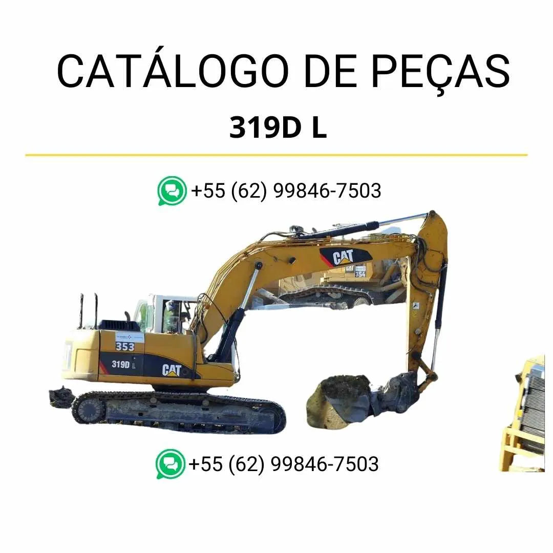 Catálogo de peças Caterpillar 319D L em PDF com diagramas técnicos detalhados e lista completa dos componentes originais da escavadeira.
