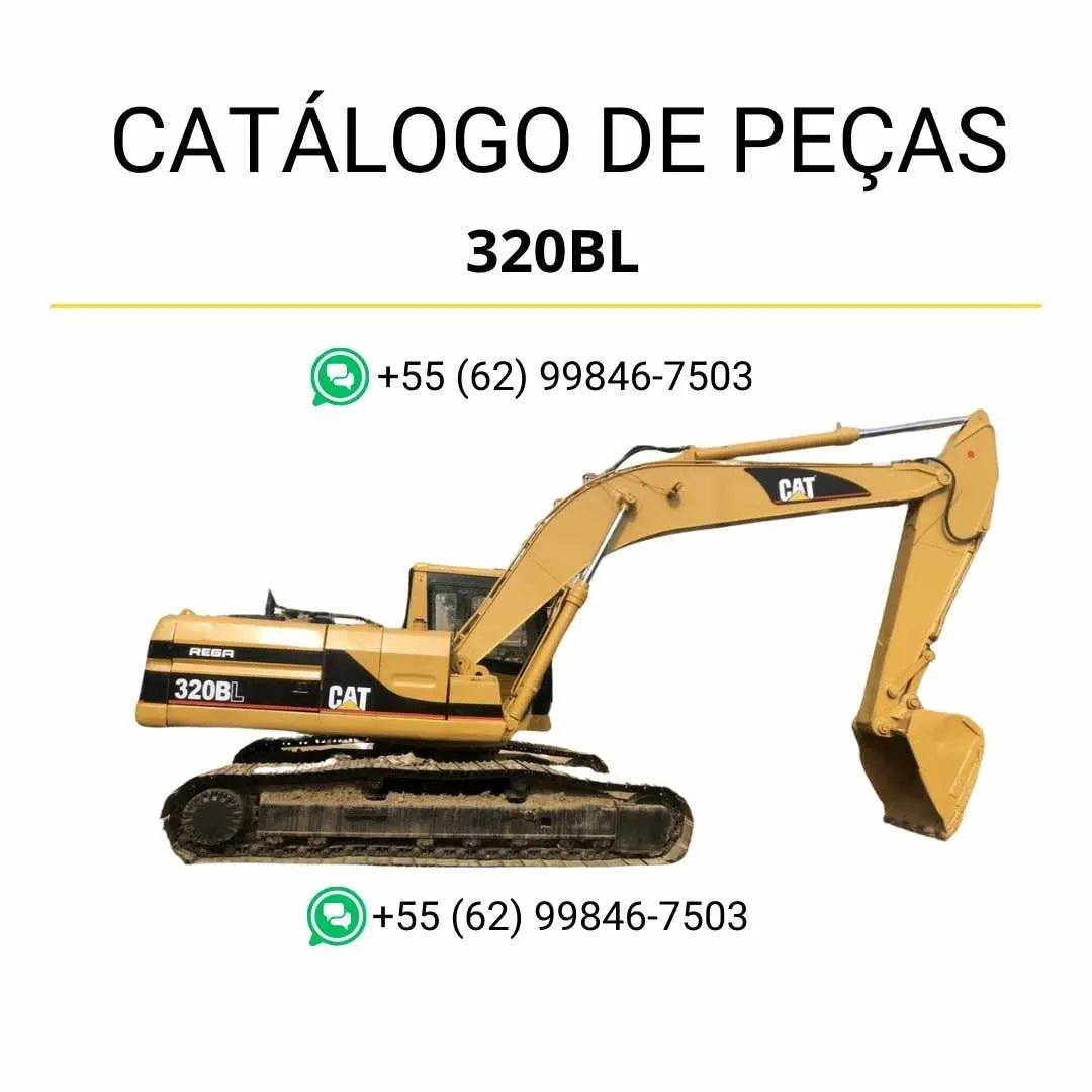 Catálogo de peças Caterpillar 320B L em PDF com diagramas detalhados e identificação completa dos componentes originais da escavadeira.