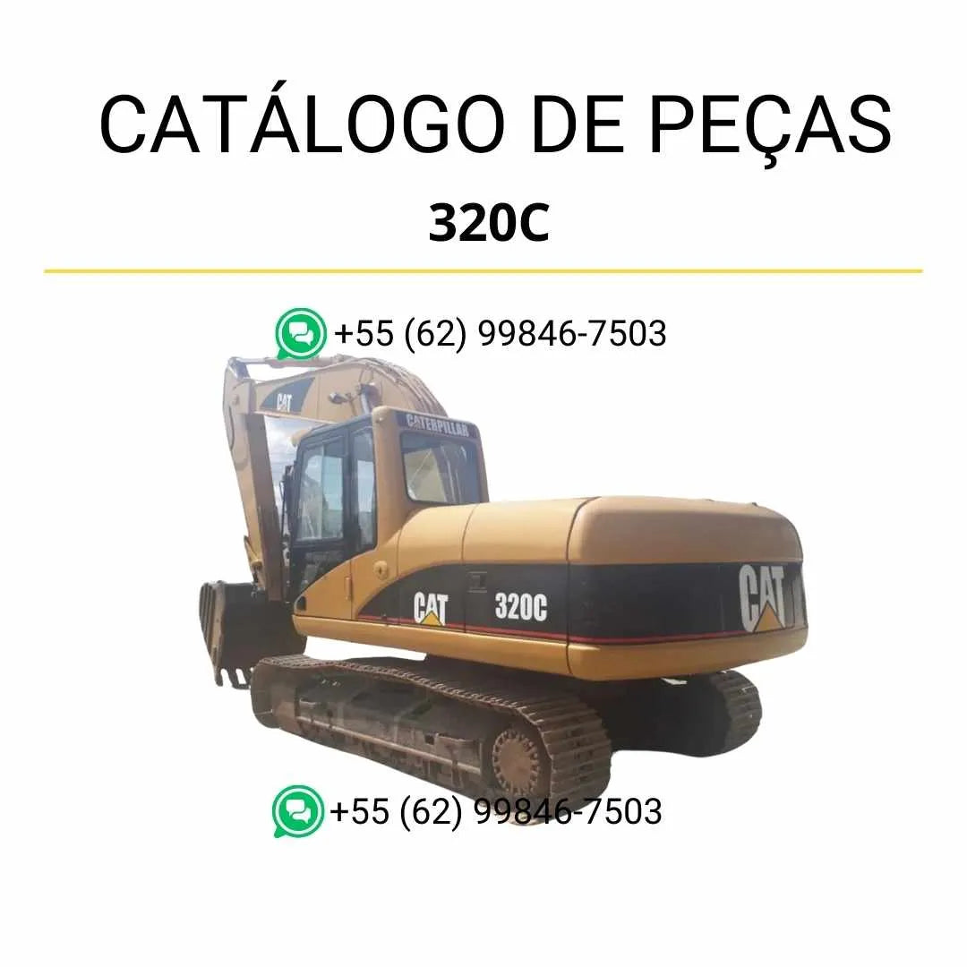 Catálogo de peças Caterpillar 320C em PDF com diagramas ilustrados e identificação detalhada de todos os componentes originais da escavadeira.