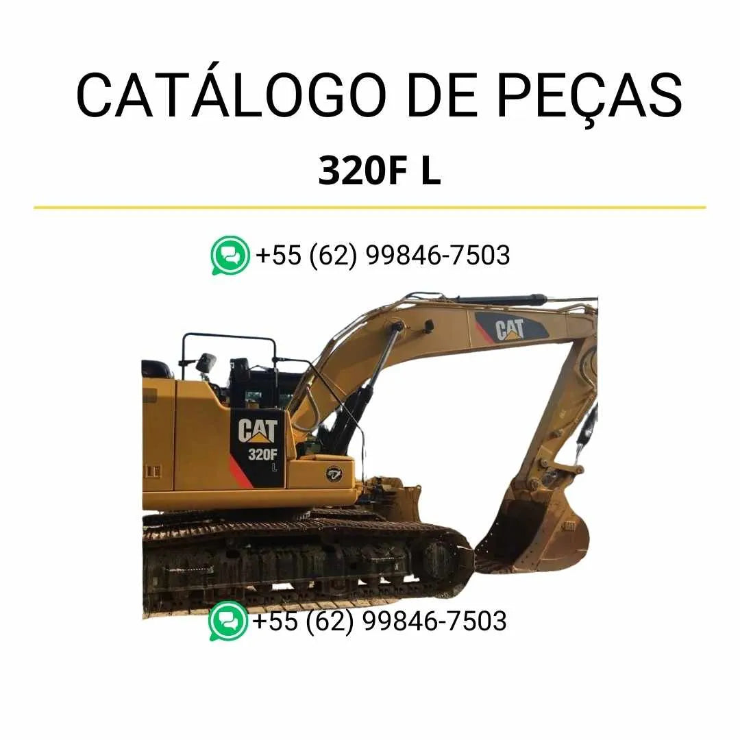 Catálogo de peças Caterpillar 320F L em PDF com ilustrações detalhadas e lista completa de componentes originais da escavadeira.