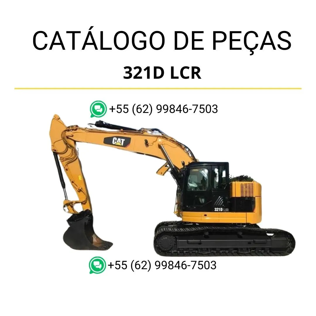 Catálogo de peças Caterpillar 321D LCR em PDF com diagramas técnicos detalhados e lista completa de componentes originais da escavadeira.
