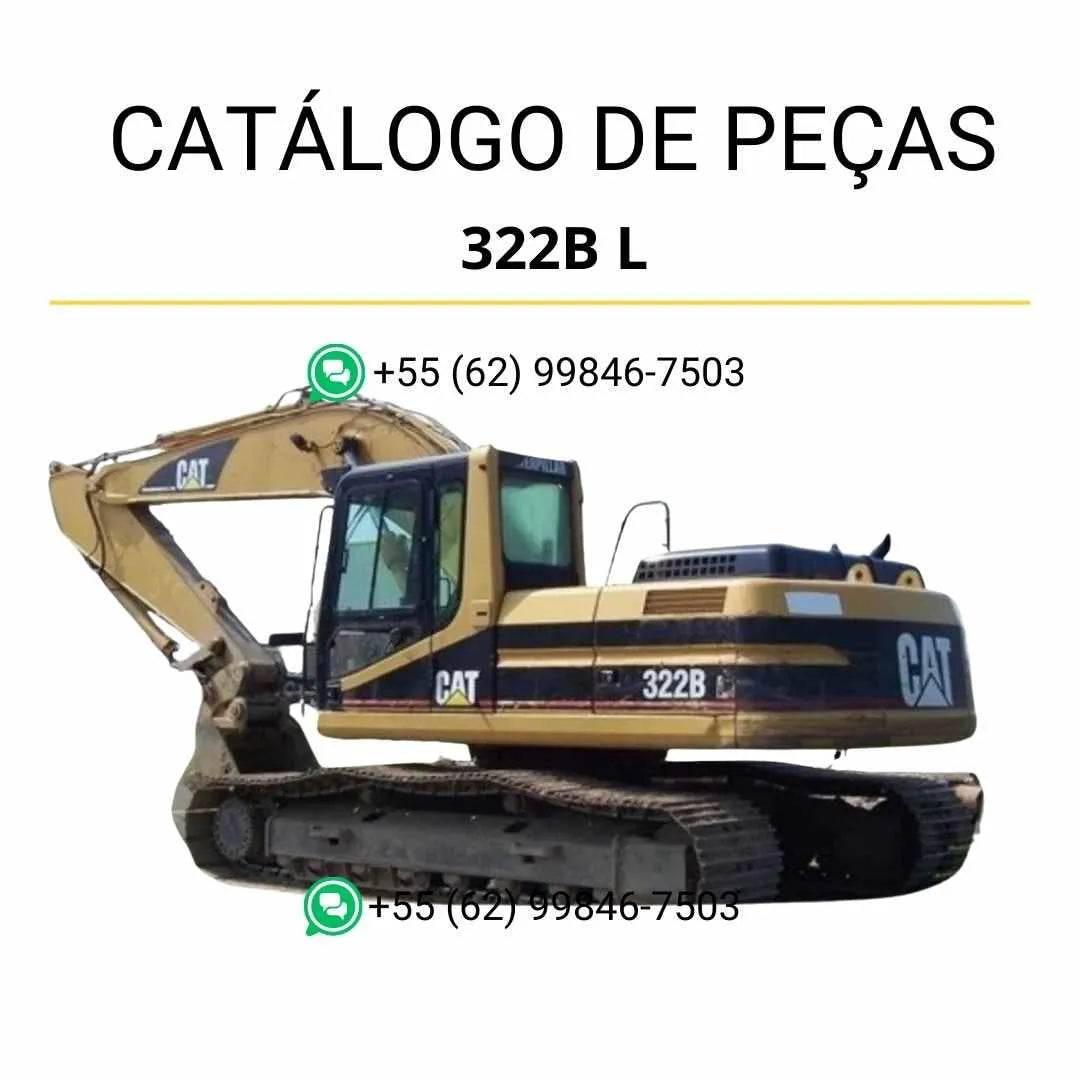 Catálogo de peças Caterpillar 322B L em PDF com diagramas técnicos detalhados e lista completa de componentes originais da escavadeira.