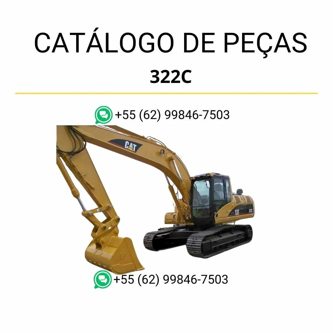 Catálogo de peças Caterpillar 322C em PDF com diagramas técnicos detalhados e lista completa de componentes originais da escavadeira.