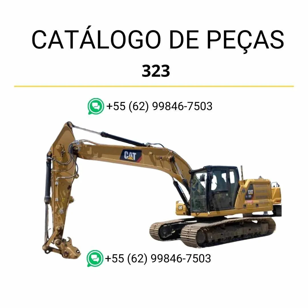 Catálogo de peças Caterpillar 323 em PDF com diagramas detalhados e identificação completa de componentes originais da escavadeira.