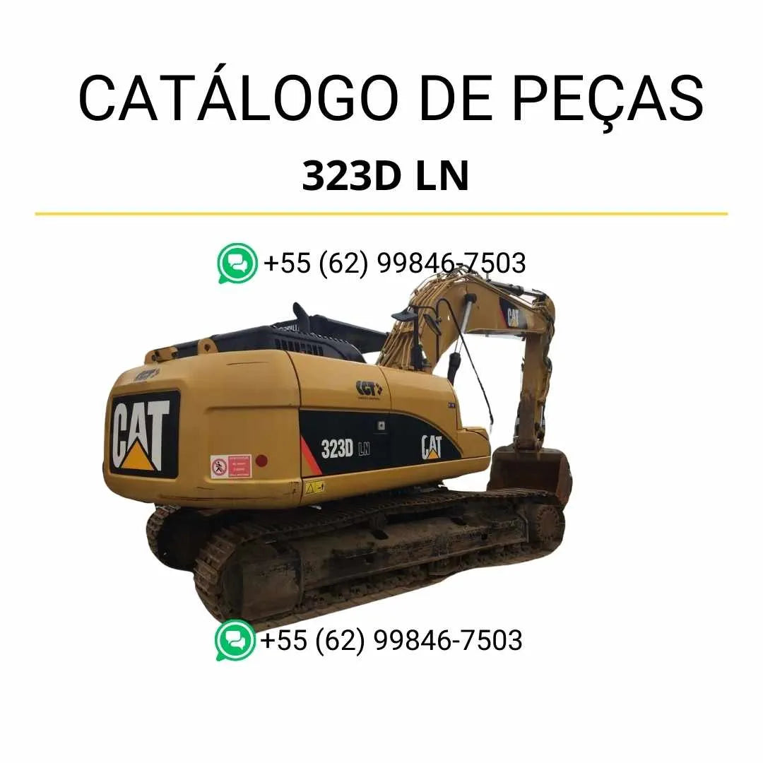 Catálogo de peças Caterpillar 323D LN em PDF com ilustrações técnicas detalhadas e lista completa de componentes originais.