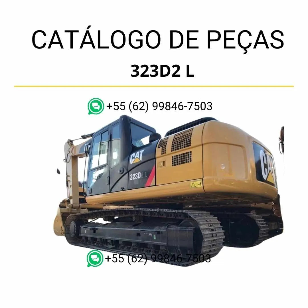 Catálogo de peças Caterpillar 323D2 L em PDF com diagramas ilustrados e identificação completa dos componentes originais da escavadeira.