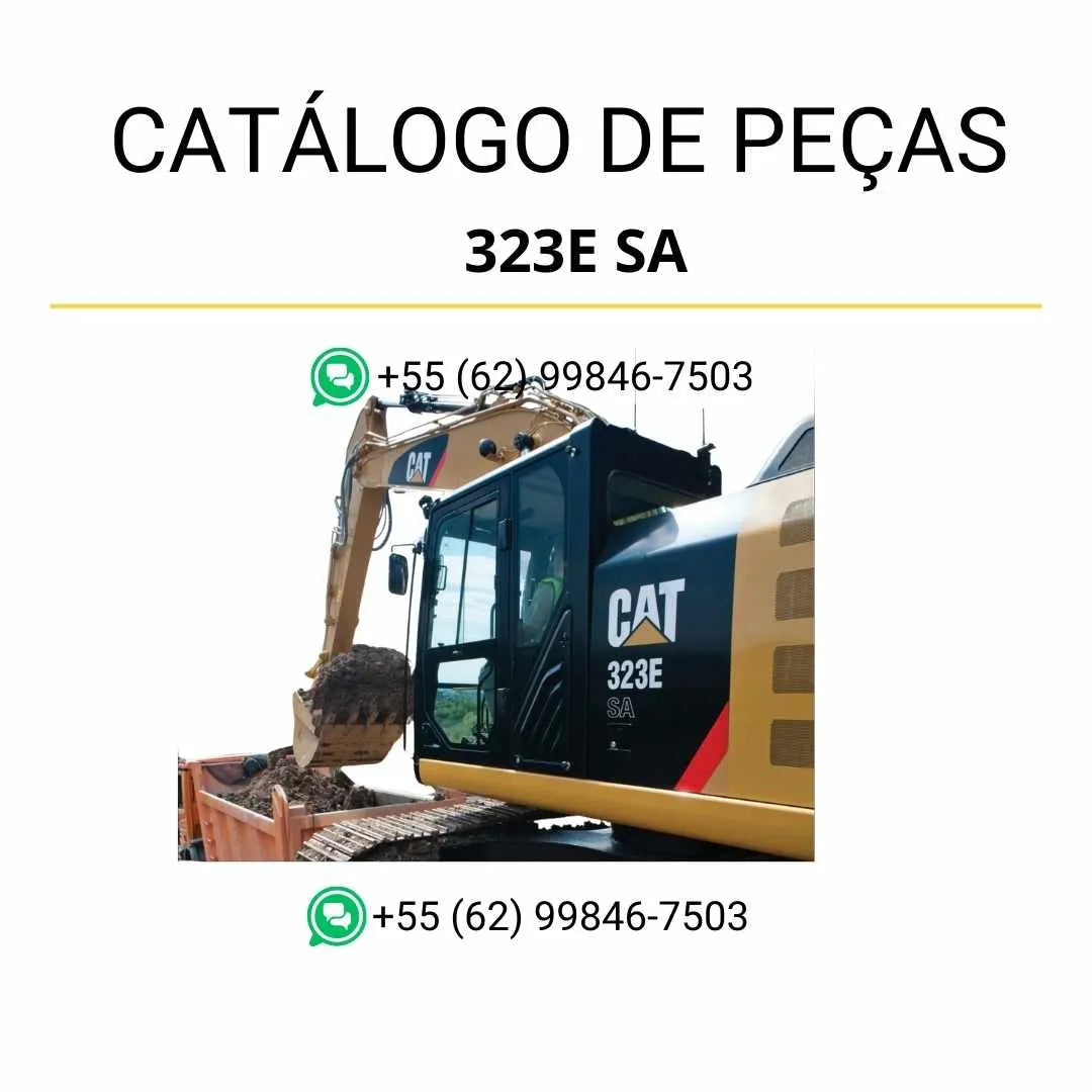 Catálogo de peças Caterpillar 323E SA em PDF com ilustrações técnicas detalhadas e referências originais de cada componente da escavadeira.