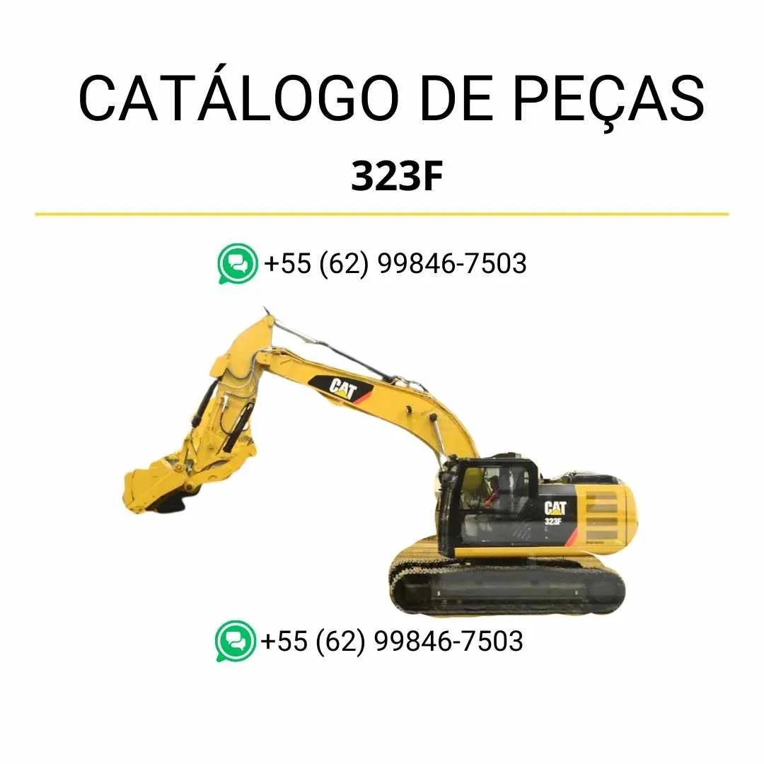 Catálogo de peças Caterpillar 323F em PDF com diagramas técnicos detalhados e lista completa de componentes originais da escavadeira.