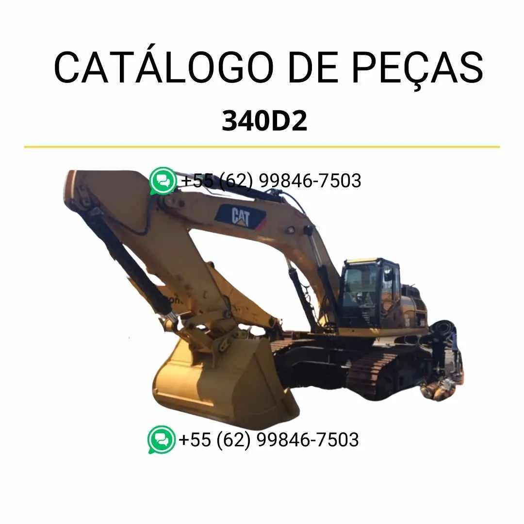 Catálogo de peças Caterpillar 340D2 L escavadeira em PDF com ilustrações técnicas detalhadas e lista completa de componentes originais.