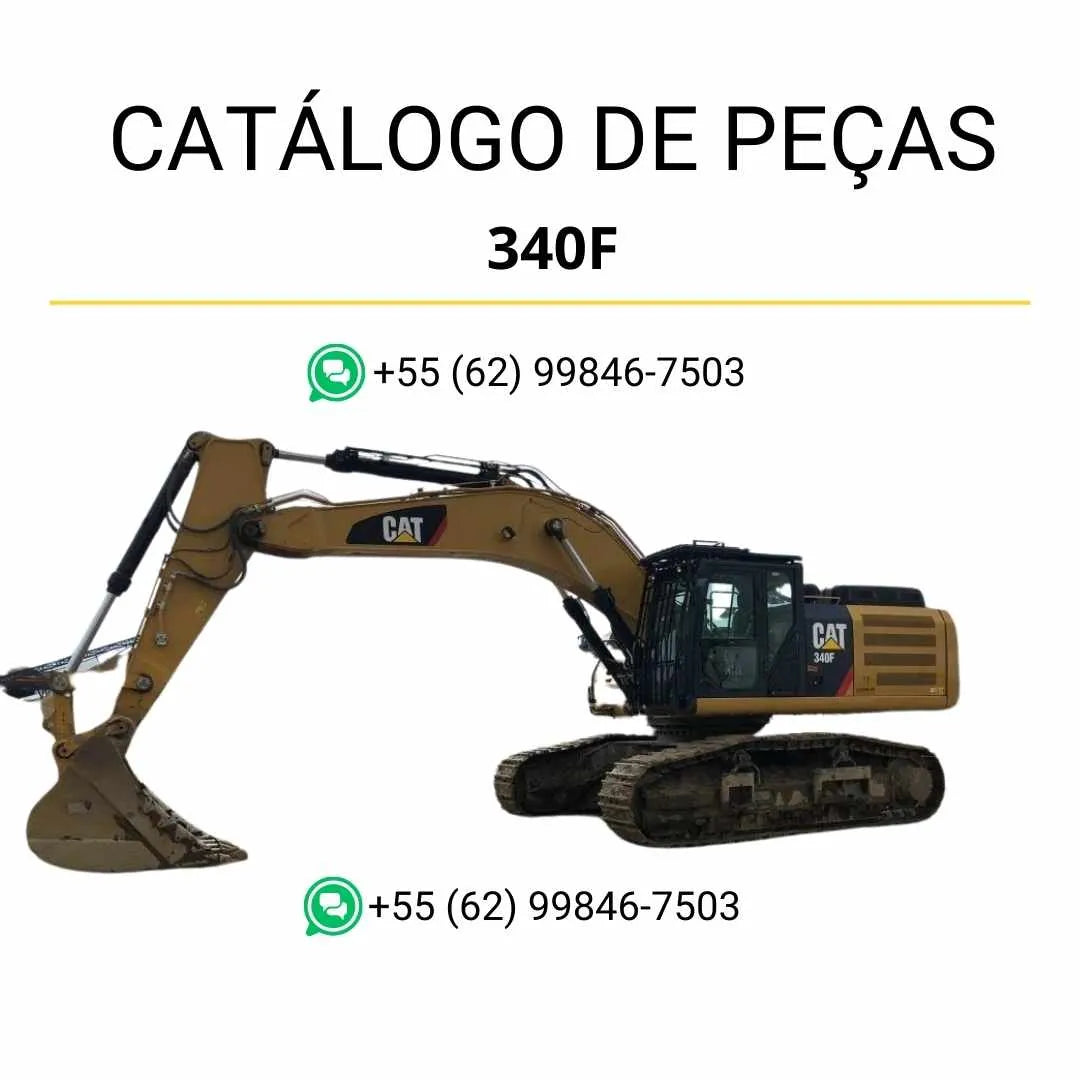 Catálogo de peças Caterpillar 340F escavadeira em PDF com ilustrações técnicas detalhadas e lista completa de componentes originais.