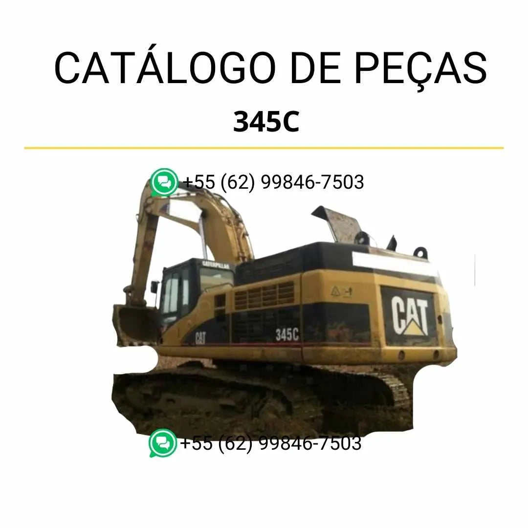 Catálogo de peças Caterpillar 345C Mobile Hyd Power escavadeira em PDF com diagramas técnicos detalhados e componentes originais identificados.