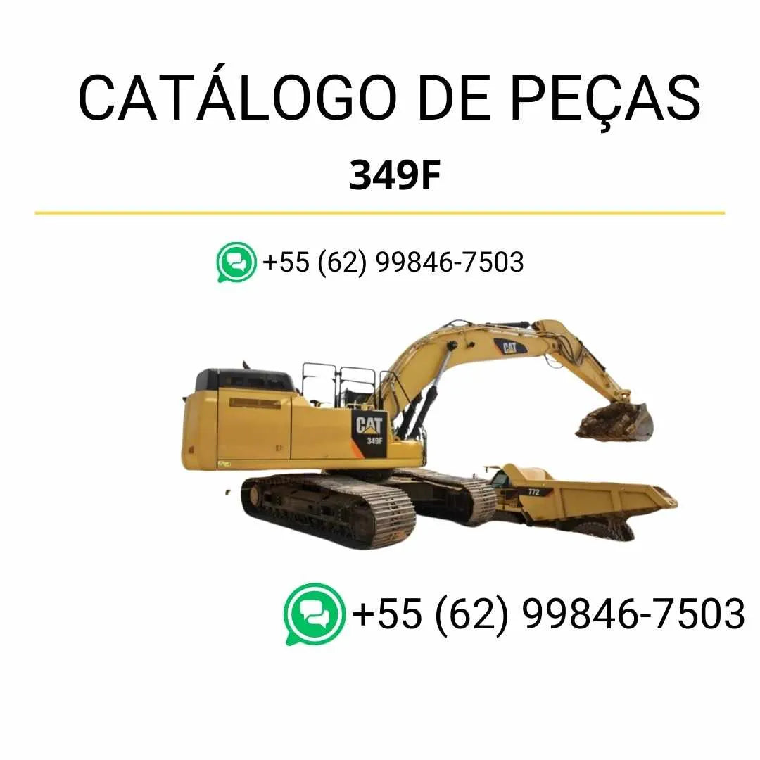 Catálogo de peças Caterpillar 349F em PDF com ilustrações detalhadas e identificação completa dos componentes originais da escavadeira.