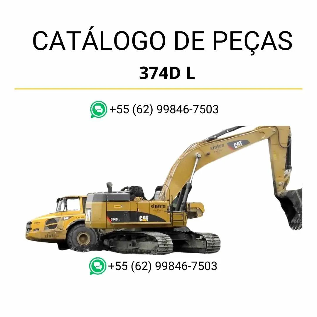 Catálogo de peças Caterpillar 374D L em PDF com ilustrações técnicas detalhadas e lista completa dos componentes originais da escavadeira.