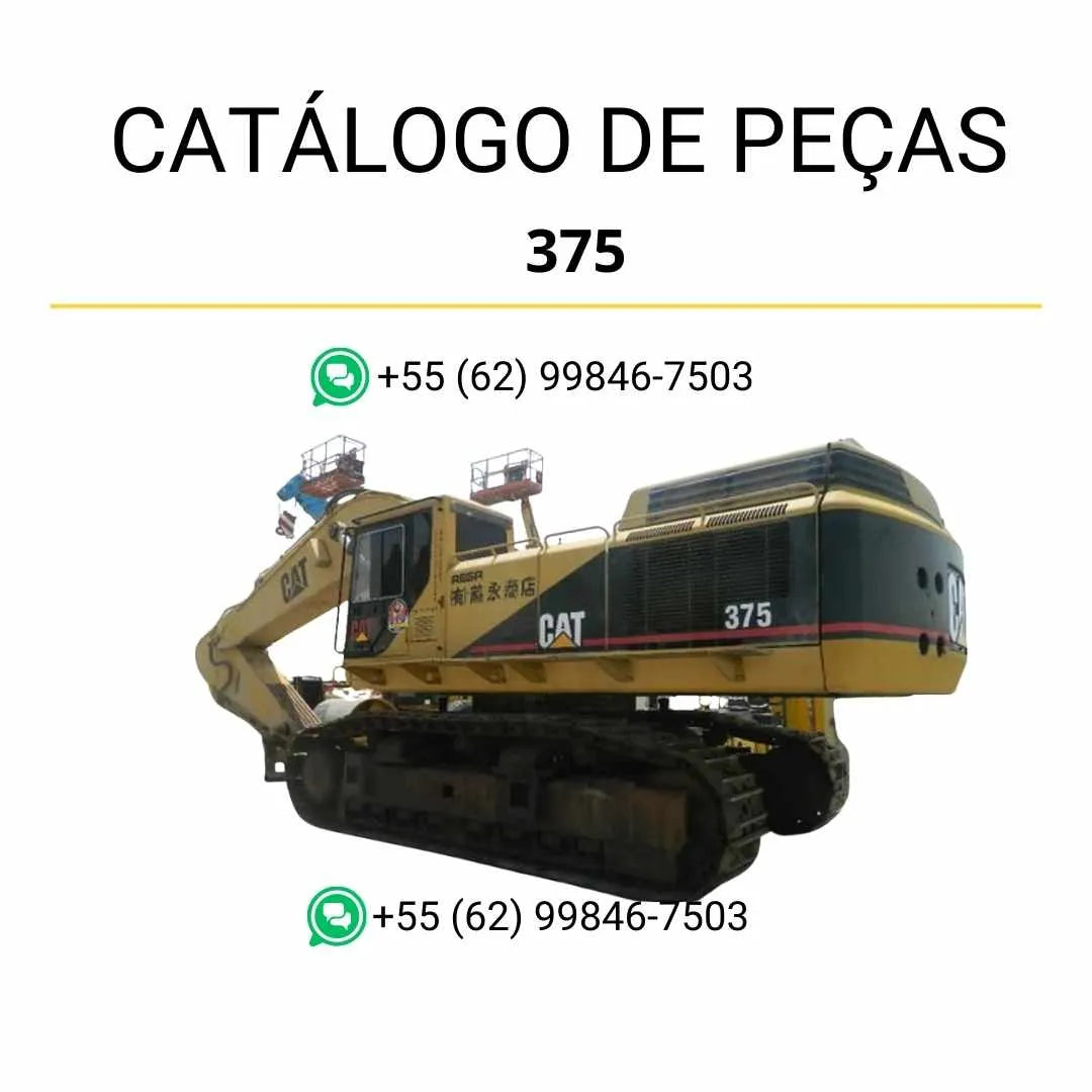 Catálogo de peças Caterpillar 375 em PDF com diagramas detalhados e identificação completa dos componentes originais da escavadeira.