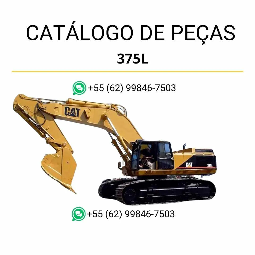 Catálogo de peças Caterpillar 375L em PDF com ilustrações técnicas completas e lista detalhada de componentes originais da escavadeira.