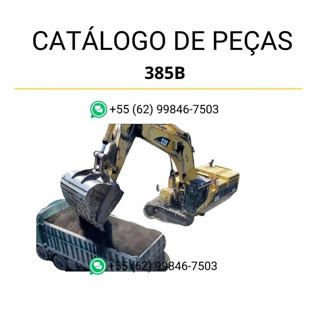 Catálogo de peças Caterpillar 385B em PDF com diagramas ilustrativos e identificação detalhada dos componentes originais da escavadeira.