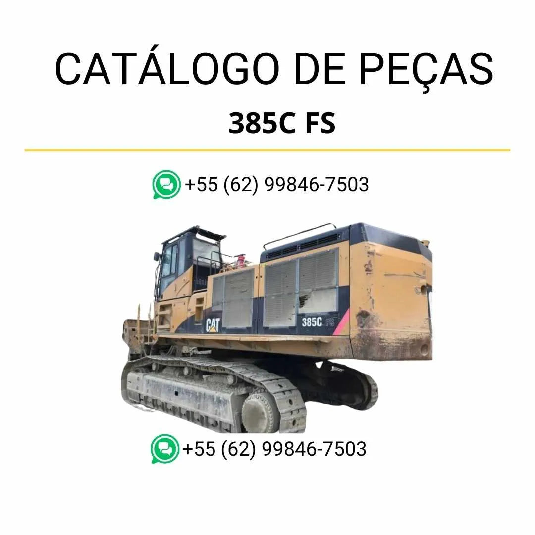 Catálogo de peças Caterpillar 385C FS em PDF com diagramas técnicos e lista detalhada de componentes originais da escavadeira.