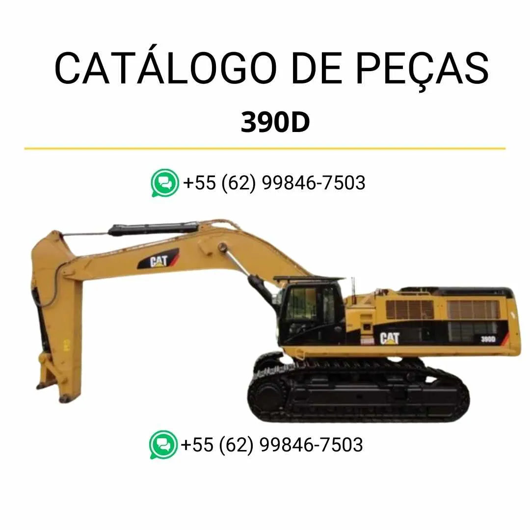 Catálogo de peças Caterpillar 390D em PDF com diagramas técnicos detalhados e lista completa de componentes originais da escavadeira.