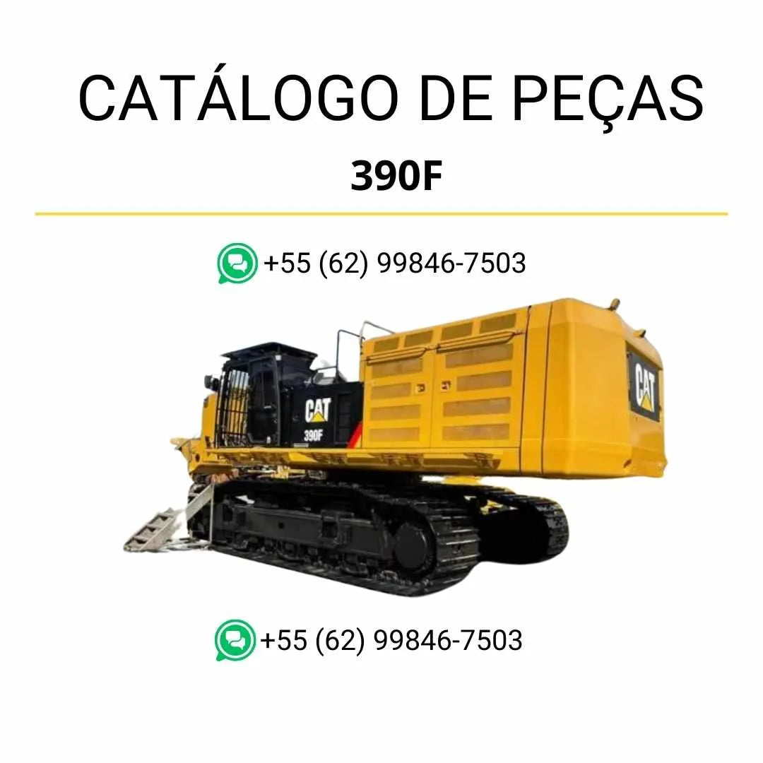 Catálogo de peças Caterpillar 390F em PDF com diagramas ilustrativos e lista completa de componentes originais da escavadeira.