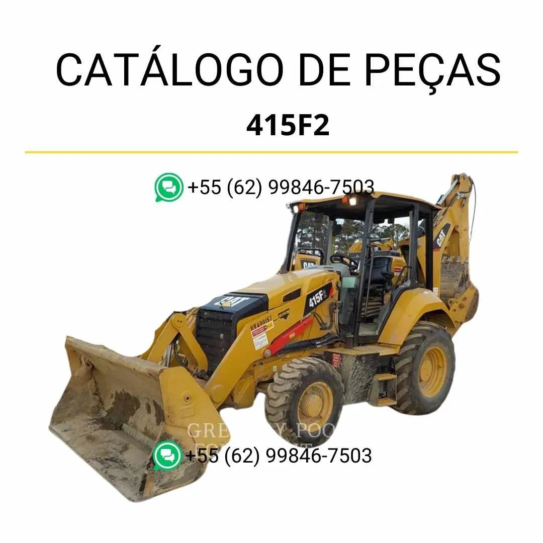 Catálogo de peças Caterpillar 415F2 em PDF com diagramas detalhados da retroescavadeira e relação completa de componentes originais.