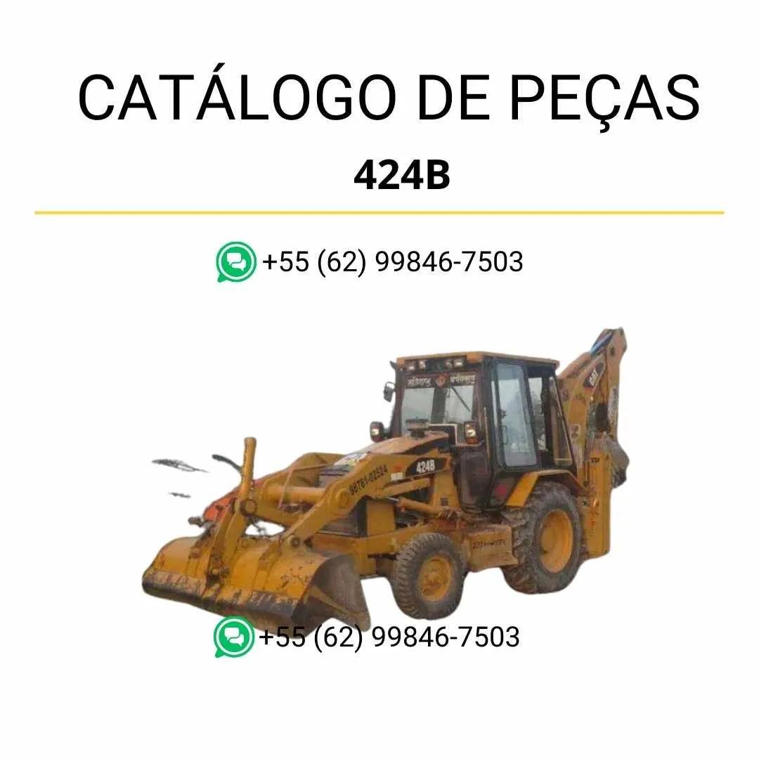 Catálogo de peças Caterpillar 424B em PDF com vistas explodidas, diagramas técnicos e lista completa de componentes originais da retroescavadeira.