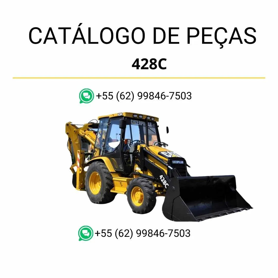 Catálogo de peças Caterpillar 428C em PDF com diagramas detalhados, ilustrações técnicas e lista completa de componentes originais da retroescavadeira.