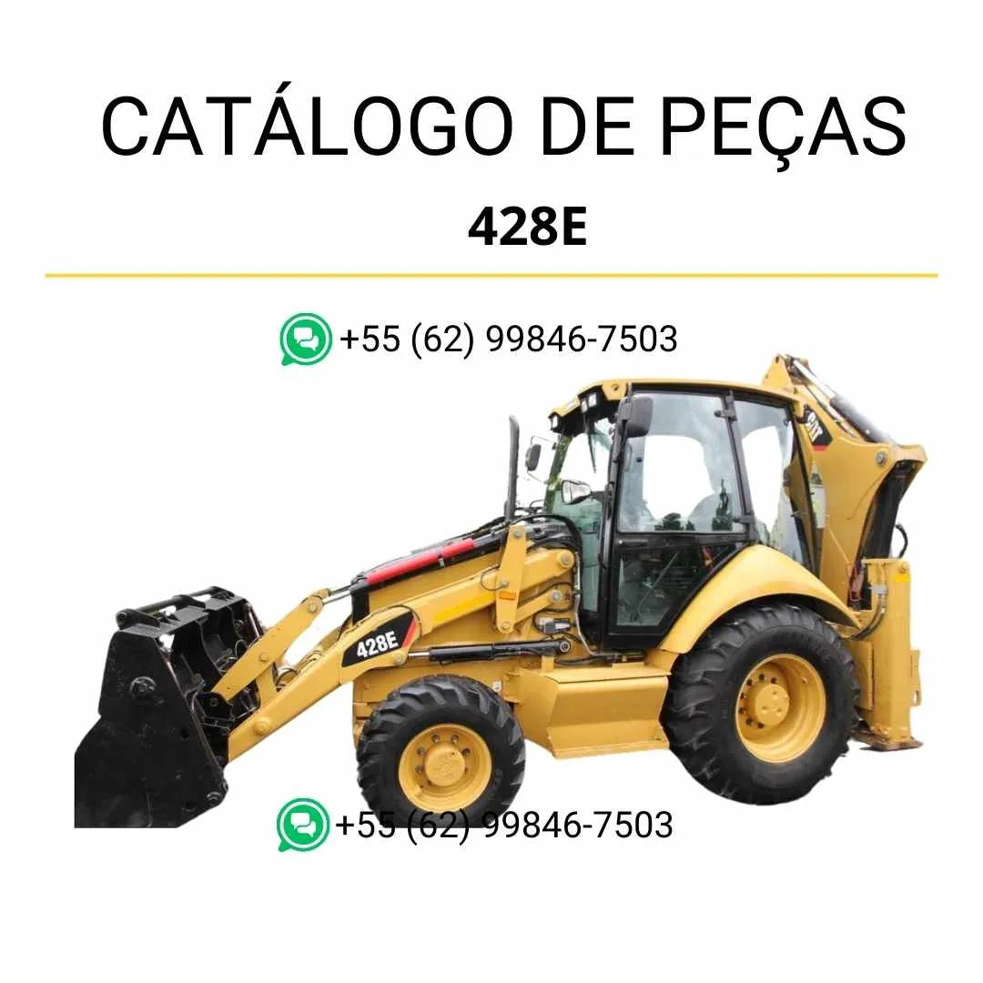 Catálogo de peças Caterpillar 428E em PDF com diagramas técnicos completos, vistas explodidas e lista detalhada de componentes originais.