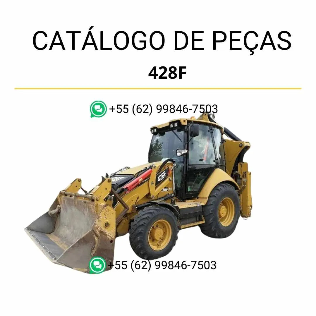 Catálogo de peças Caterpillar 428F em PDF com ilustrações técnicas detalhadas, códigos originais e lista completa de componentes da retroescavadeira.