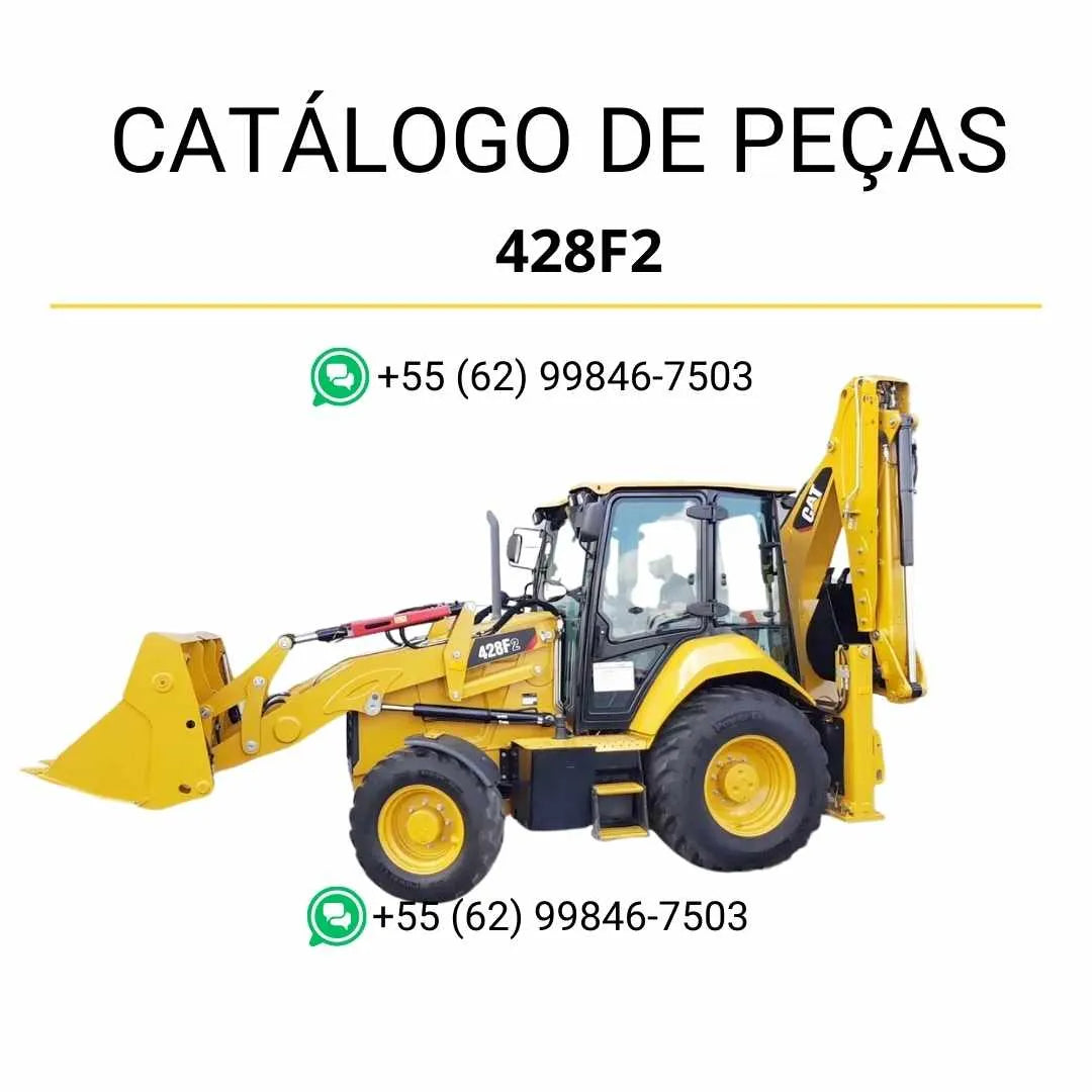 Catálogo de peças Caterpillar 428F2 em PDF com diagramas detalhados, vistas explodidas e códigos originais da retroescavadeira.
