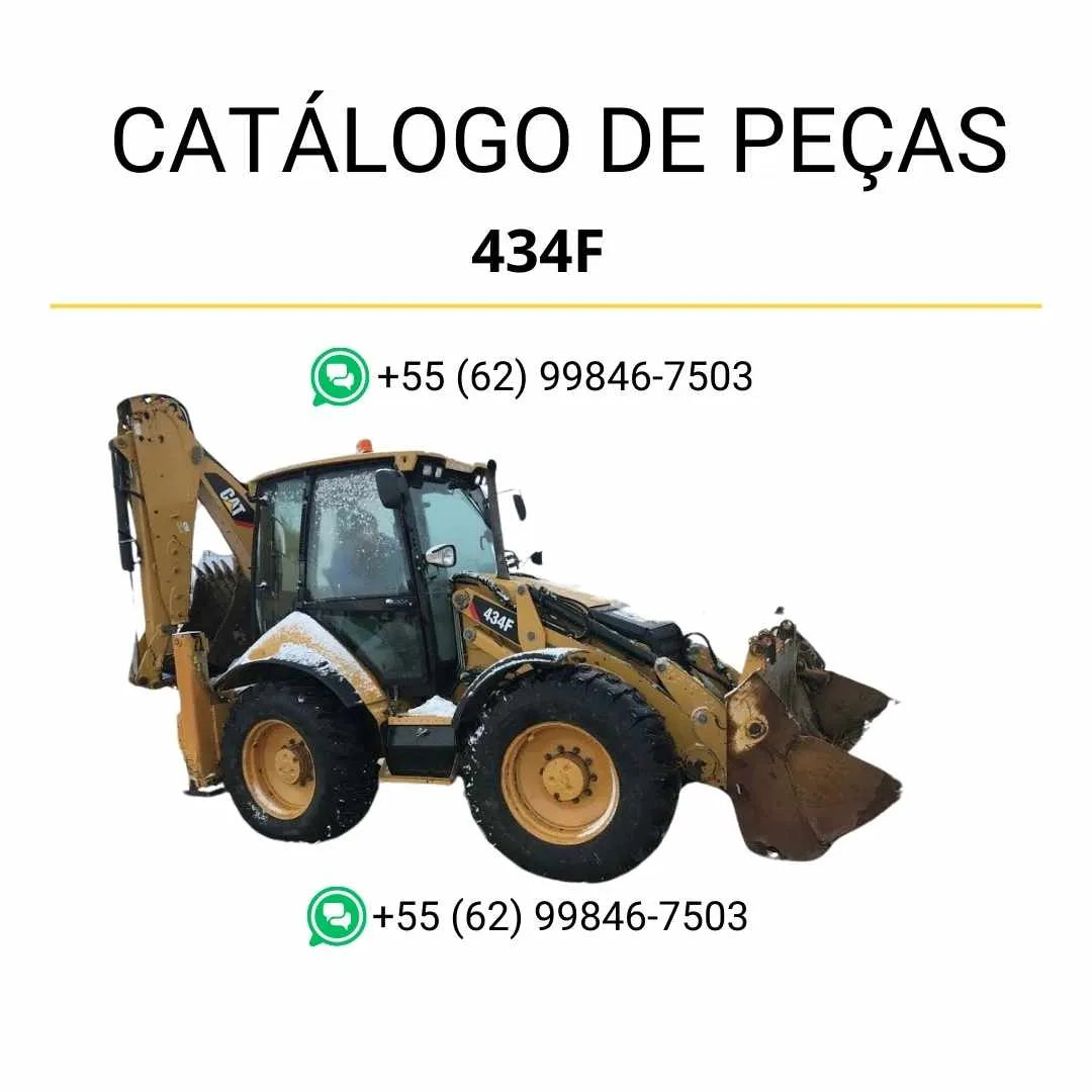 Catálogo de peças Caterpillar 434F em PDF com ilustrações técnicas e identificação detalhada dos componentes originais da retroescavadeira.