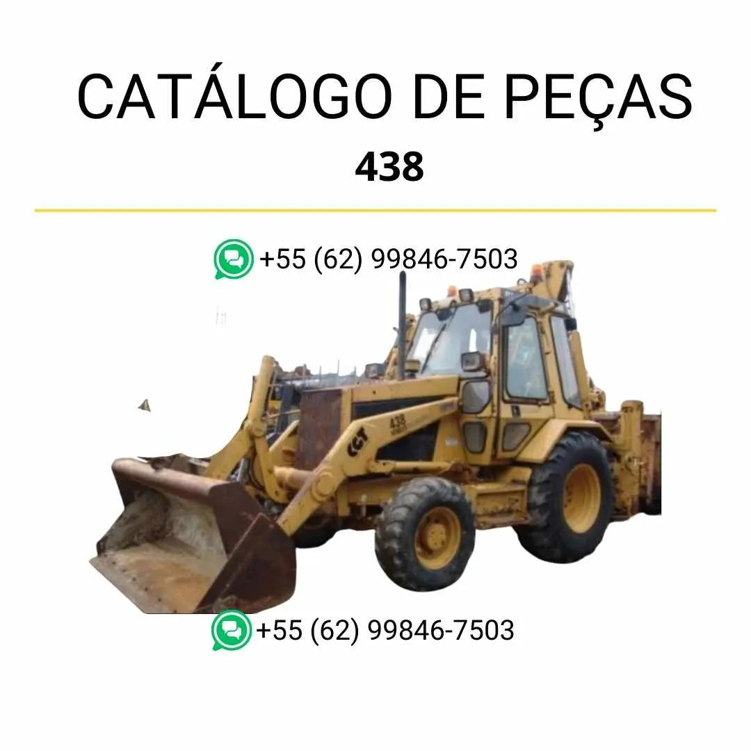 Catálogo de peças Caterpillar 438 em PDF com ilustrações detalhadas e identificação completa dos componentes originais da retroescavadeira.