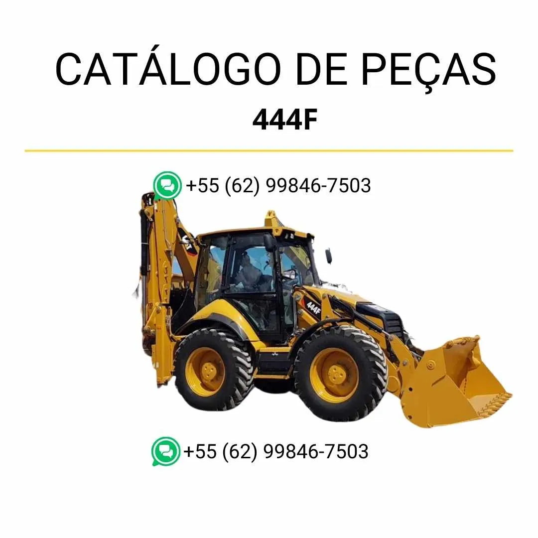 Catálogo de peças Caterpillar 444F em PDF com diagramas detalhados da retroescavadeira e lista completa de componentes originais.