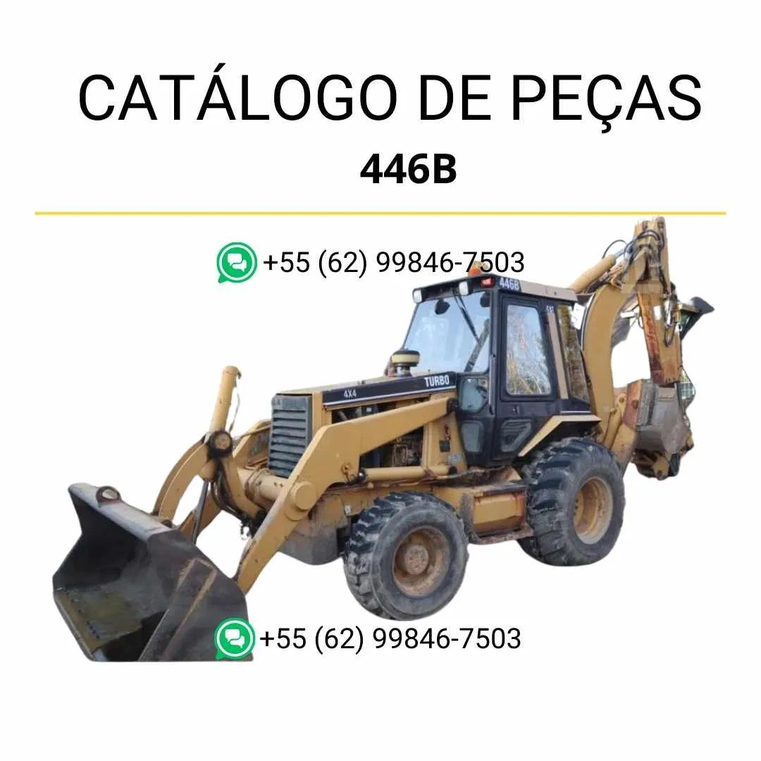 Catálogo de peças Caterpillar 446B em PDF com ilustrações técnicas detalhadas e lista completa dos componentes originais da retroescavadeira Caterpillar.