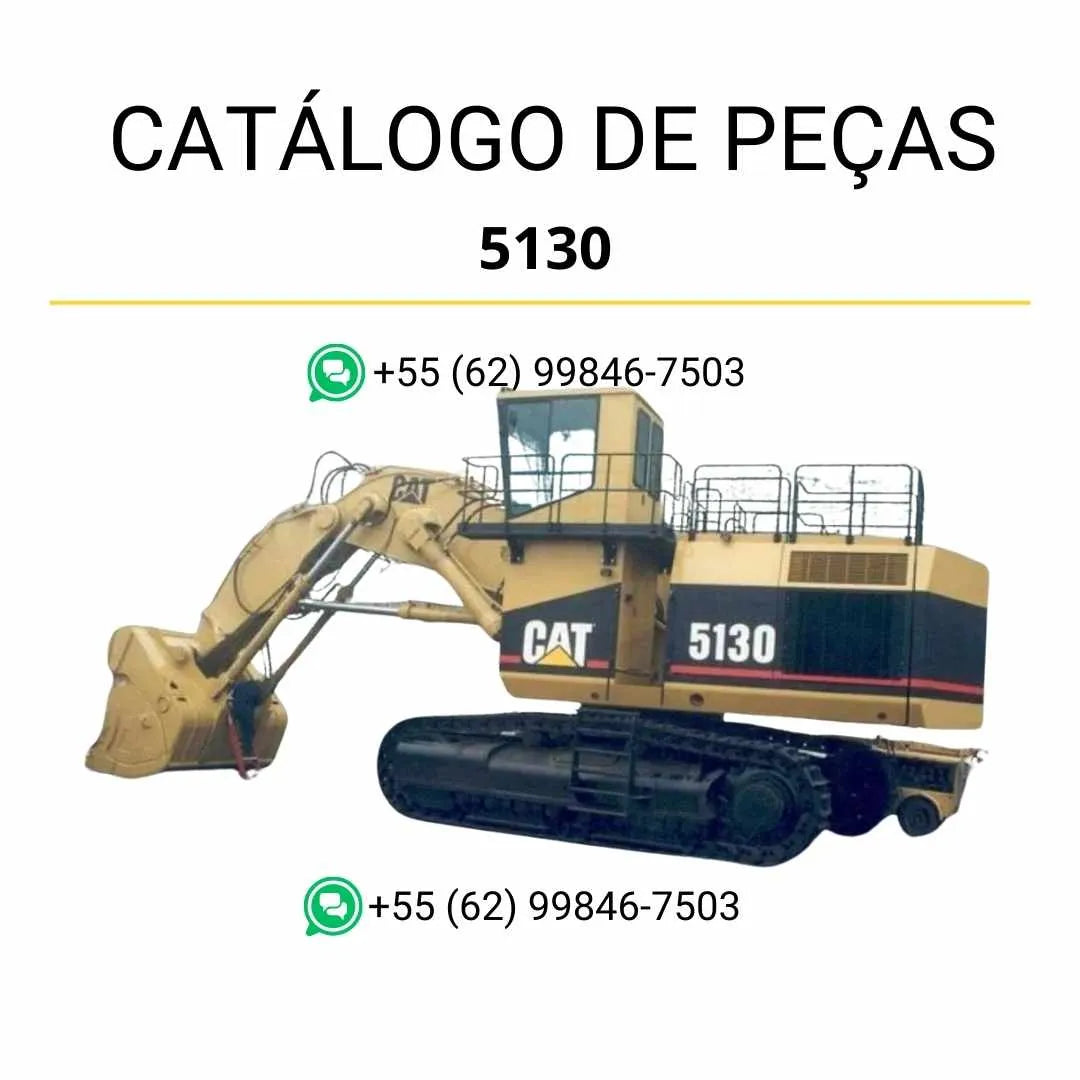 Catálogo de peças Caterpillar 5130 escavadeira de mineração em PDF com ilustrações detalhadas, códigos originais e diagramas completos dos sistemas.