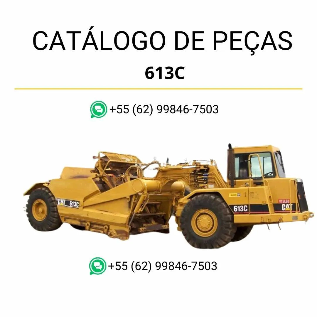 Catálogo de peças Caterpillar 613C em PDF com ilustrações detalhadas e lista completa dos componentes originais do raspador de rodas.