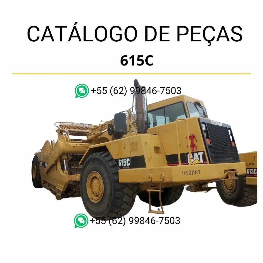 Catálogo de peças Caterpillar 615C em PDF com diagramas técnicos e relação completa dos componentes originais do raspador de rodas.