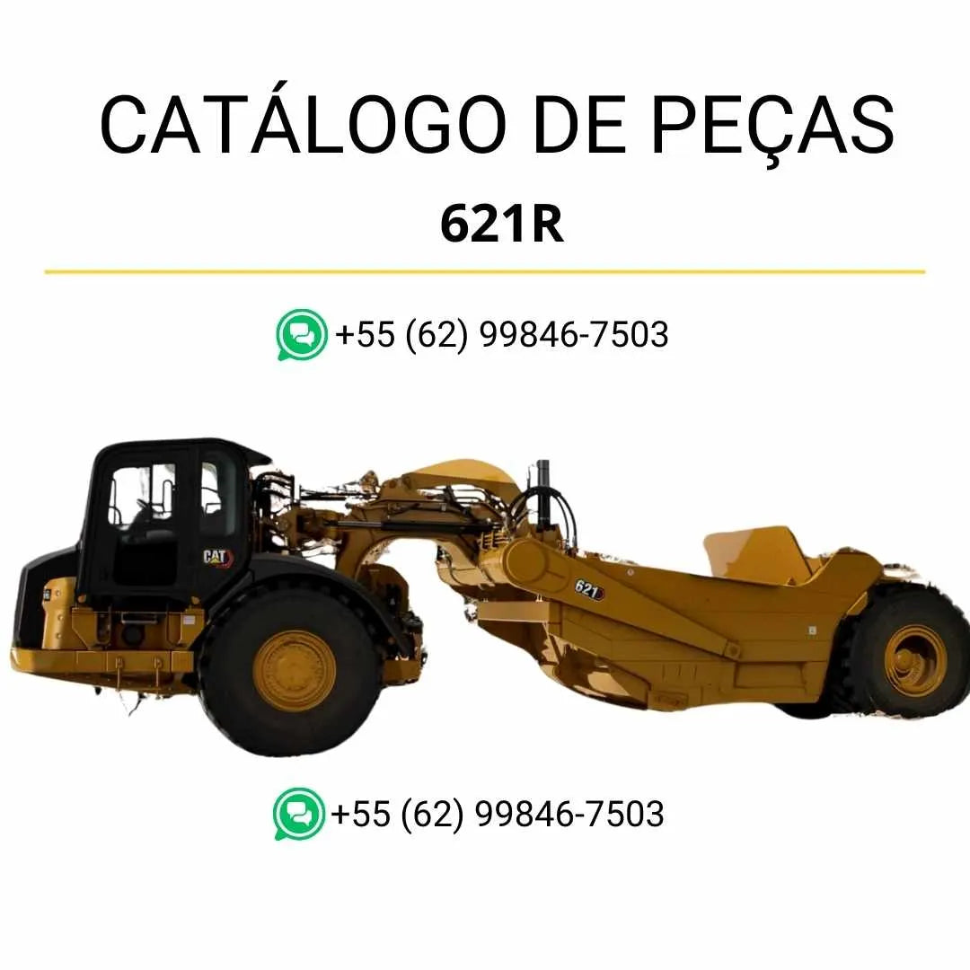 Catálogo de peças dos raspadores-carregadeiras de rodas Caterpillar 621R em PDF, com ilustrações técnicas e lista detalhada de componentes originais.