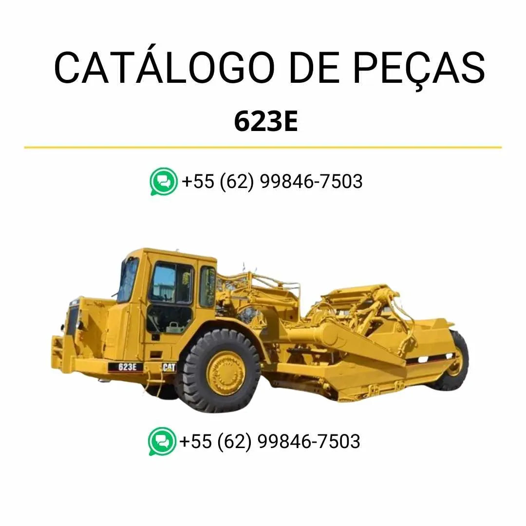 Catálogo de peças Caterpillar 623E em PDF com ilustrações detalhadas e relação completa de componentes originais do raspador de rodas.