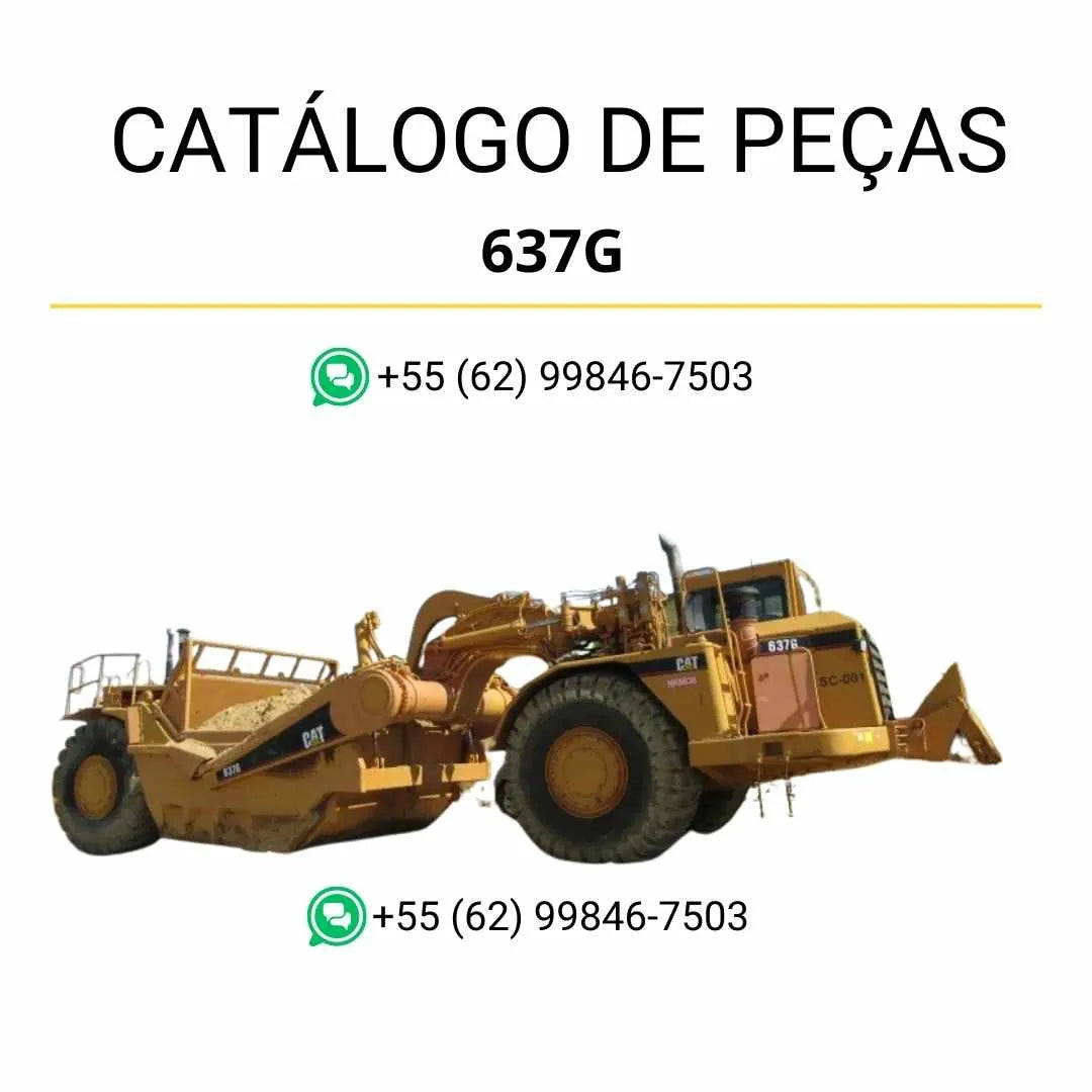 Catálogo de peças Caterpillar 637G em PDF com ilustrações técnicas detalhadas do trator de rodas e lista completa de componentes originais.