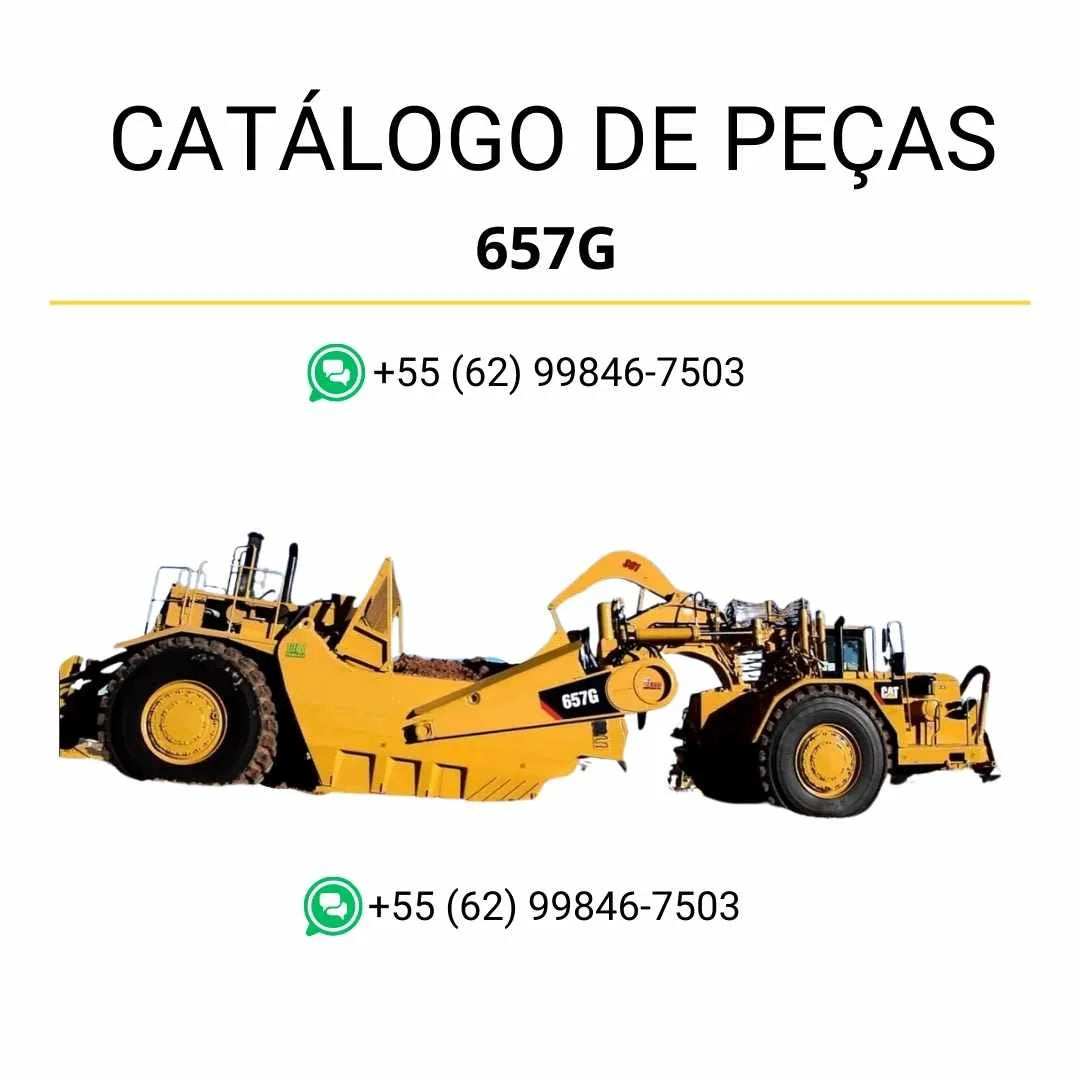 Catálogo de peças Caterpillar 657G em PDF com diagramas ilustrados e lista detalhada de componentes originais do raspador de rodas.
