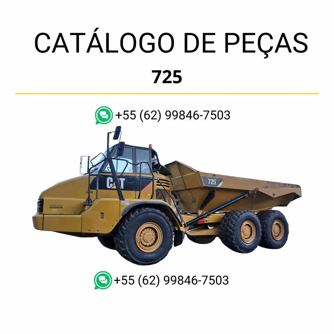 Catálogo de peças Caterpillar 725 caminhão articulado em PDF com diagramas técnicos e lista ilustrada de componentes originais.