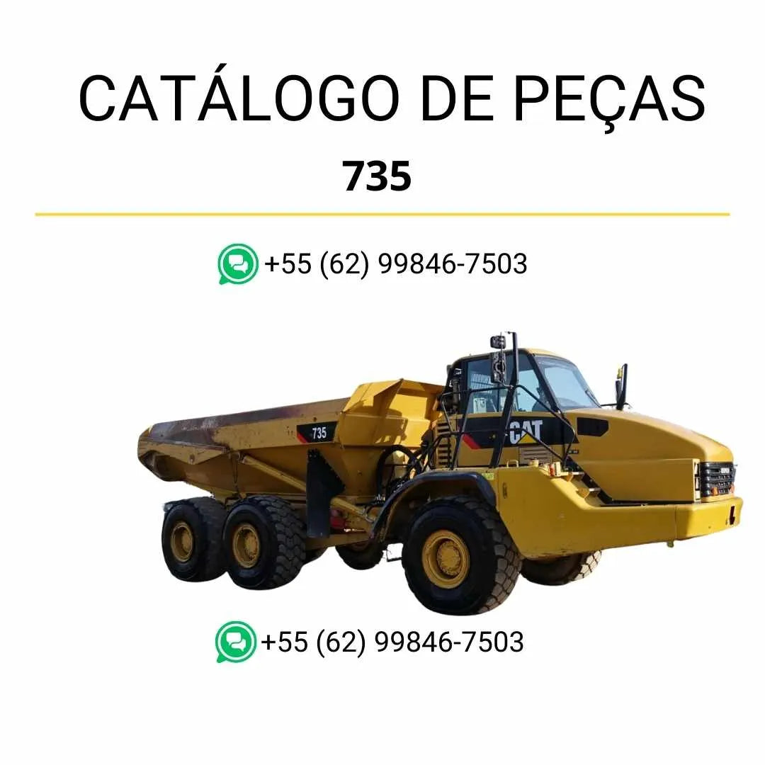 Catálogo de peças Caterpillar 735 em PDF com diagramas técnicos detalhados, ilustrações precisas e lista completa dos componentes do caminhão articulado.