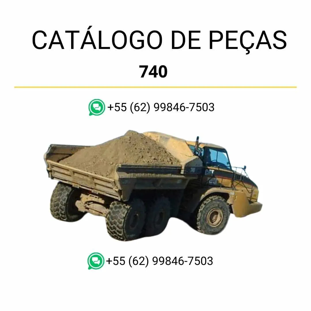 Catálogo de peças Caterpillar 740 em PDF com ilustrações detalhadas, diagramas técnicos e lista completa dos componentes do caminhão ejetor.