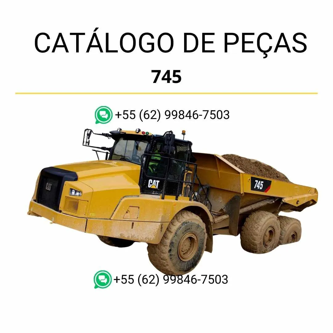 Catálogo de peças Caterpillar 745 em PDF com diagramas detalhados, ilustrações técnicas e lista completa dos componentes do caminhão articulado.
