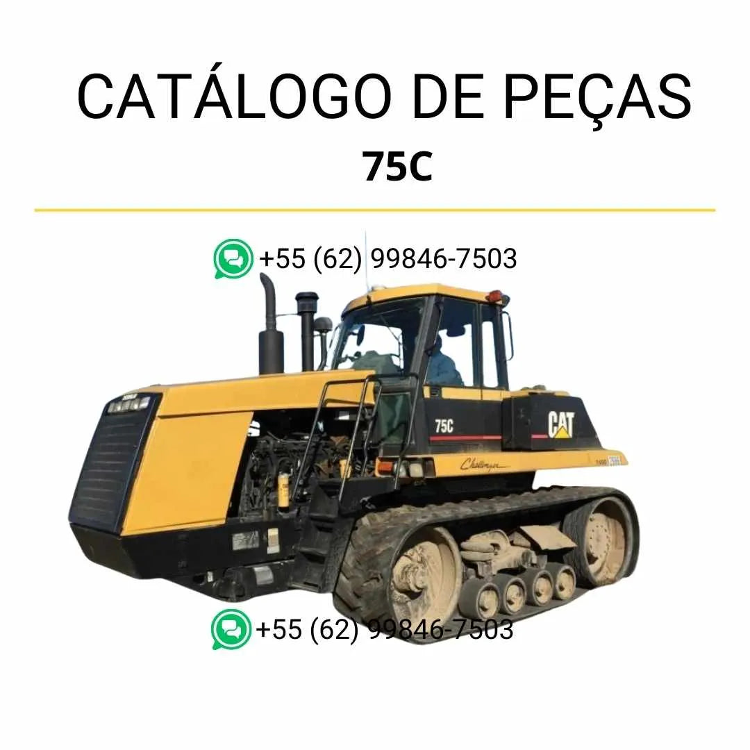 Catálogo de peças Caterpillar 75C Challenger em PDF com ilustrações detalhadas, diagramas técnicos e lista completa de componentes do trator agrícola.