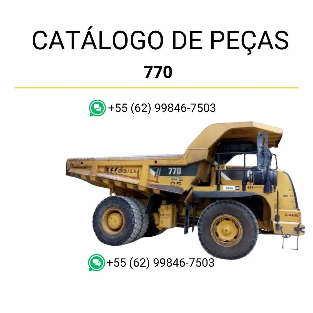Catálogo de peças Caterpillar 770 em PDF com diagramas técnicos detalhados e lista completa dos componentes originais do caminhão basculante.